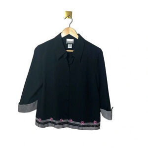 Vintage Fashion Bug Petite Black Embroidered Floral Blazer Trouser Set